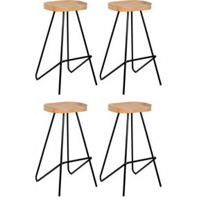 Tabouret de bar assise moulée en métal et bois d'orme huilé Lot de 4