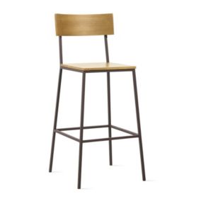 Tabouret de bar avec dossier en pin et métal marron - LINEA