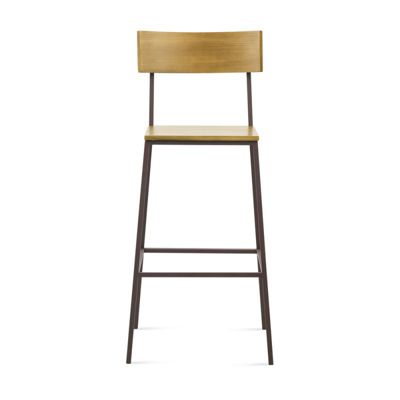 Tabouret de bar avec dossier en pin et métal marron - LINEA