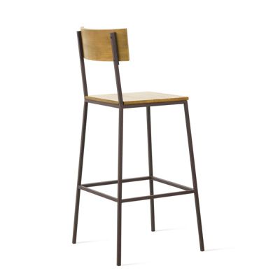 Tabouret de bar avec dossier en pin et métal marron - LINEA