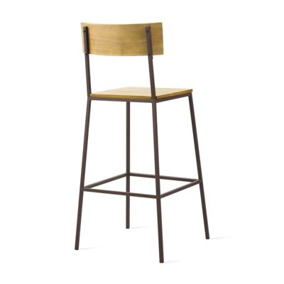 Tabouret de bar avec dossier en pin et métal marron - LINEA