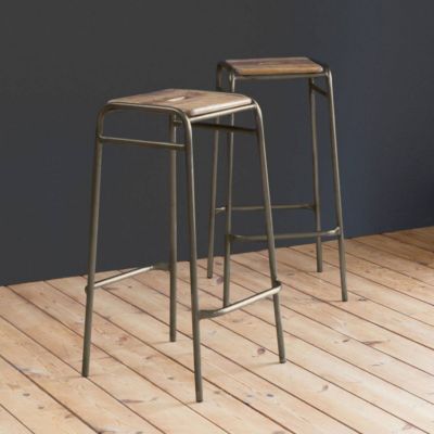 Tabouret de bar écolier bois et métal 77cm Marcus