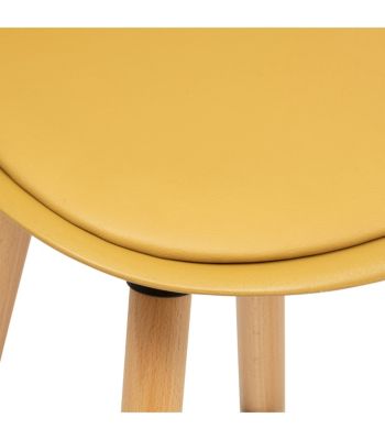 Tabouret de bar confortable Assise Jaune Ocre et Pieds en Bois H 92 cm