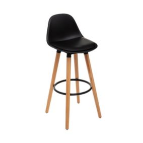 Tabouret de bar confortable Assise Noire et Pieds en Bois H 92 cm