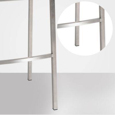 Tabouret de bar, dossier Damaso, chaise rembourrée, 4 pieds, supporte 240 kg, piétement métallique. Gris/Acierinoxydable