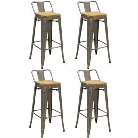 Tabouret de bar en métal laqué et bois d'orme huilé (Lot de 4)