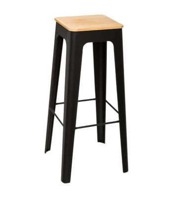 Tabouret de Bar en métal Noir et Assise en Bois  H 80 cm