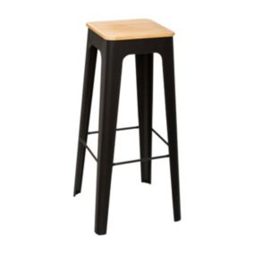 Tabouret de Bar en métal Noir et Assise en Bois  H 80 cm