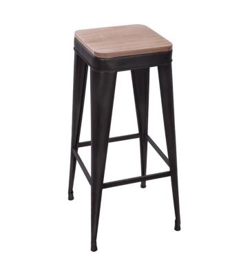 Tabouret de bar en Métal Noir industriel et Bois H 79.5 cm