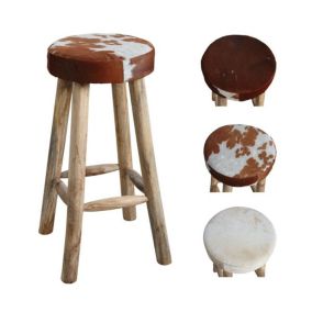 Tabouret de bar en peau de vache et bois