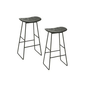 Tabouret de bar en teck recyclé brossé et en métal (lot de 2) - DILI