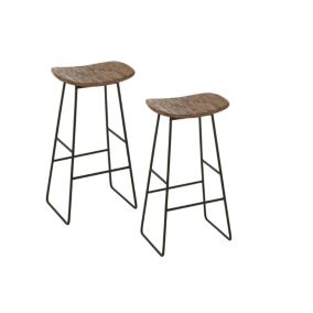 Tabouret de bar en teck recyclé brossé et en métal (lot de 2) - DILI