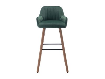 Tabouret de bar en velours et pieds bois de hêtre - Vert foncé - ELEANA