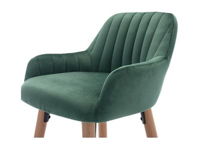 Tabouret de bar en velours et pieds bois de hêtre - Vert foncé - ELEANA