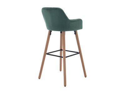 Tabouret de bar en velours et pieds bois de hêtre - Vert foncé - ELEANA