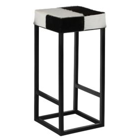 Tabouret de bar haut cuir et métal chaise bistrot blanc noir moderne 75x35x35 cm