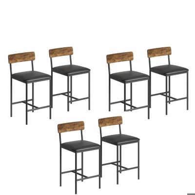 Tabouret de Bar - Lot de 6 - Style Industriel - Dossier - Siège 95 cm - Marron Rustique et Noir