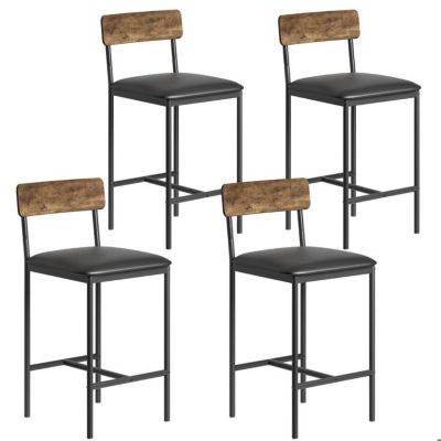 Tabouret de Bar - Lot de 6 - Style Industriel - Dossier - Siège 95 cm - Marron Rustique et Noir