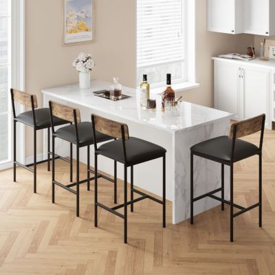 Tabouret de Bar - Lot de 6 - Style Industriel - Dossier - Siège 95 cm - Marron Rustique et Noir