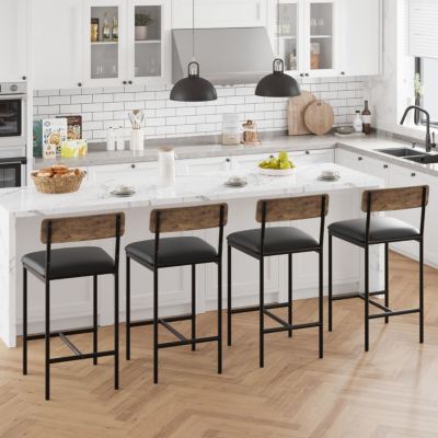 Tabouret de Bar - Lot de 6 - Style Industriel - Dossier - Siège 95 cm - Marron Rustique et Noir