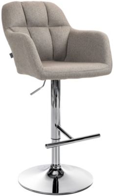 Tabouret de bar Natoma tissu pivotant à 360, piètement métallique réglable en hauteur, repose-pieds. Métalchromé/Taupe