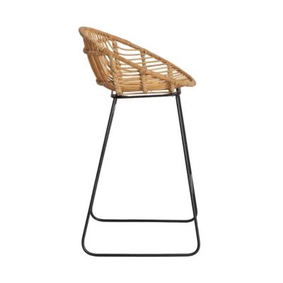Tabouret de bar rond en rotin et métal Calvi