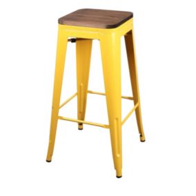 Tabouret de bar style vintage en métal, coloris jaune - dimensions 43x43xH77cm