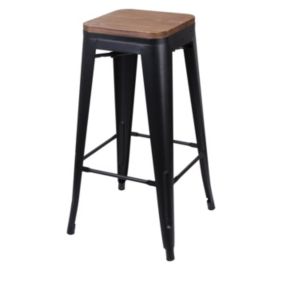 Tabouret de bar style vintage en métal, coloris noir - dimensions 43x43xH77cm