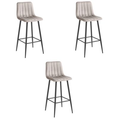 Tabouret de bar VALORA POZZA - Velours beige foncé avec pieds noirs x 3