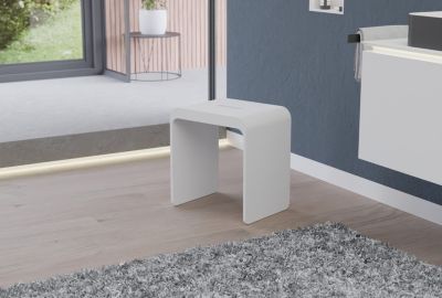 Tabouret de Douche antidérapant, Chaise Salle de Bain Fonte minérale - Blanc Mat - 43x30x43cm - Max 120kg, Waterproof - PB4006
