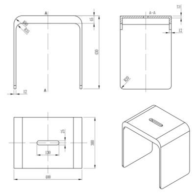 Tabouret de Douche antidérapant, Chaise Salle de Bain Fonte minérale - Blanc Mat - 43x30x43cm - Max 120kg, Waterproof - PB4006