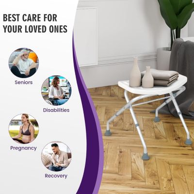 Tabouret de Douche Banc de Douche avec Poignées Hauteur Réglable à 3 Niveaux Chaise de Douche Pliable
