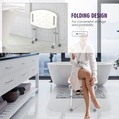 Tabouret de Douche Banc de Douche avec Poignées Hauteur Réglable à 3 Niveaux Chaise de Douche Pliable