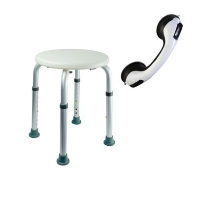 Tabouret de douche PMR PELLET Essentiel rond hauteur réglable + Barre à ventouse de maintien PMR PELLET 30 cm