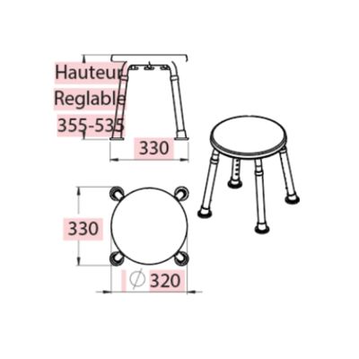 Tabouret de douche PMR PELLET Essentiel rond hauteur réglable + Barre à ventouse de maintien PMR PELLET 30 cm