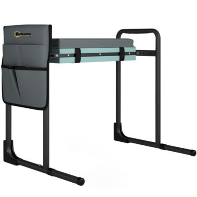 Tabouret de jardin pliable agenouilloir de jardin 2 en 1 pochette rangement outils gris vert