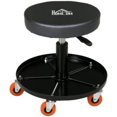 Tabouret de mécanicien pivotant réglable servante d'atelier 2 en 1 - plateau outils - charge max. 10 Kg - acier PU noir