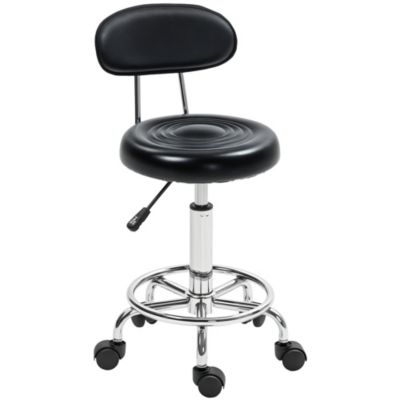 Tabouret de massage style néo-rétro avec dossier assise ronde acier chromé noir