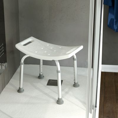 Tabouret De Salle De Bain 4 Pieds Réglables, Structure Aluminium Et Assise Polyéthylène, Blanc, Charge 100 Kg, Hauteur 50 Cm, Idéa