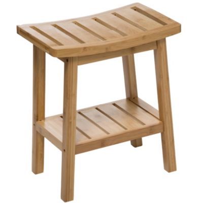 Tabouret de salle de bains en bambou l. 39,5 H. 46 x P. 25,2 cm, 5Five Green Harmony