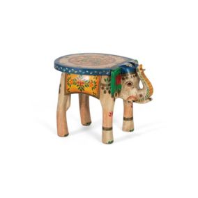 Tabouret en bois de manguier peint à la main avec détails multicolores
