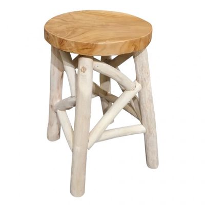 Tabouret en bois de teck plateau rond et piètement emmêlé - TYNNA 02