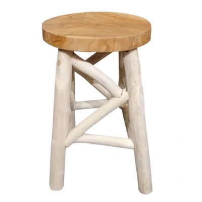 Tabouret en bois de teck plateau rond et piètement emmêlé - TYNNA 02