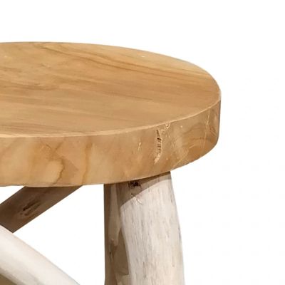 Tabouret en bois de teck plateau rond et piètement emmêlé - TYNNA 02