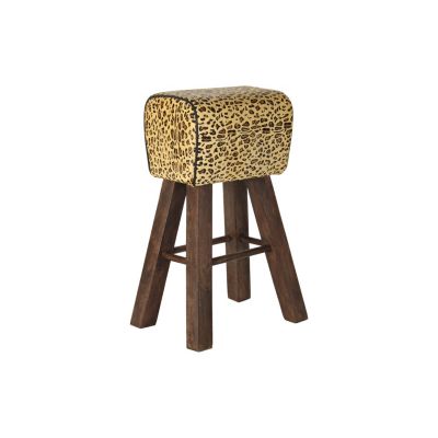 Tabouret en bois à motif léopard marron, 43 x 35 x 75 cm