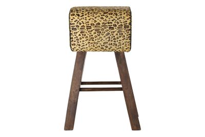 Tabouret en bois à motif léopard marron, 43 x 35 x 75 cm