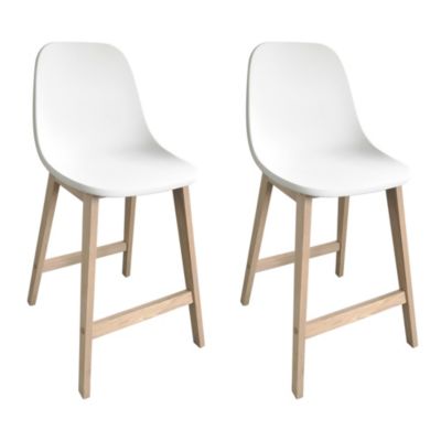 Tabouret en plastique blanc et pied en bois Homesight Elios vendu par 2