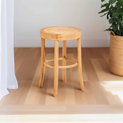 Tabouret en rotin naturel et teck massif