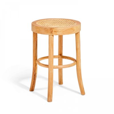 Tabouret en rotin naturel et teck massif