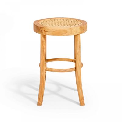 Tabouret en rotin naturel et teck massif